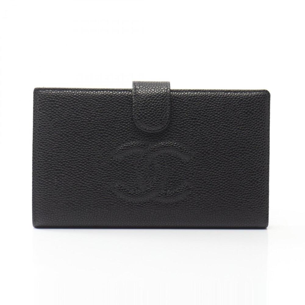 CHANEL Black Caviar Leather Logo Wallet